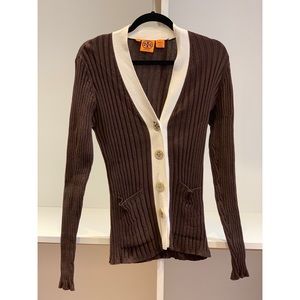 Brown Tory Burch button down sweater